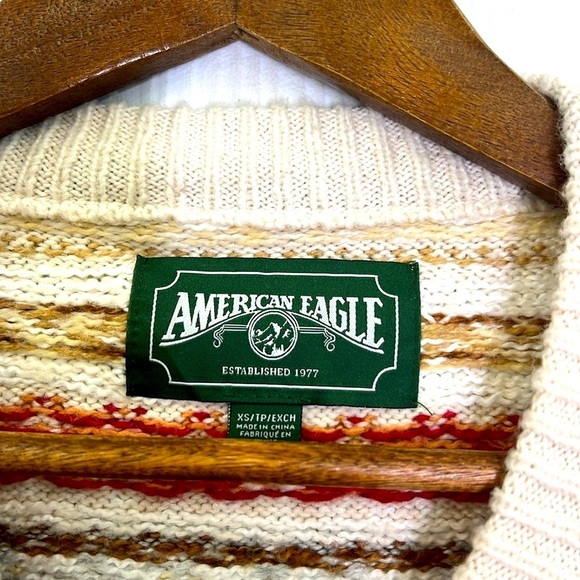 American Eagle - Fairisle Snowdrift Oatmeal Fun Design Crewneck Sweater Size XS - Picture 10 of 12